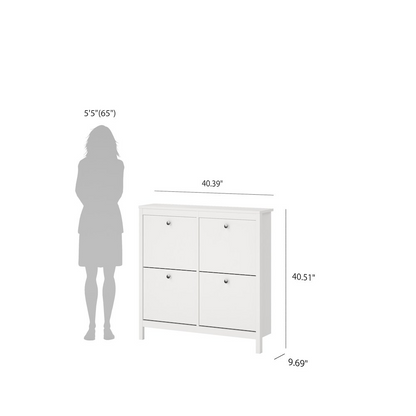 White Madrid 4 Drawer Shoe Cabinet by Start2Finish, showing sleek storage with four spacious drawers for organized shoe storage.
