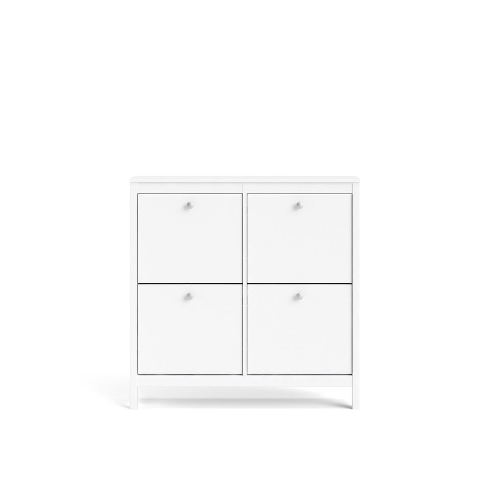 Start2Finish Madrid 4 Drawer Shoe Cabinet in white, showcasing a sleek storage unit with four drawers for organizing shoes.