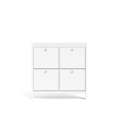 Start2Finish Madrid 4 Drawer Shoe Cabinet in white, showcasing a sleek storage unit with four drawers for organizing shoes.