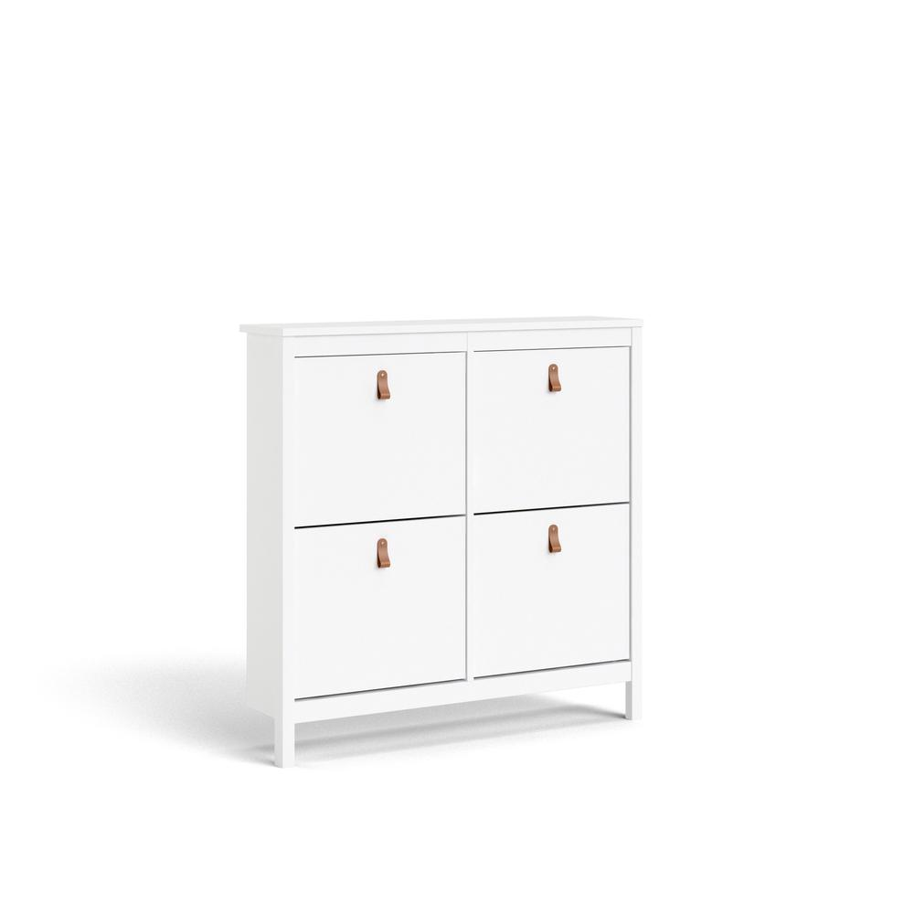 Start2Finish Madrid 4 Drawer Shoe Cabinet in white, showing a sleek storage unit with four spacious drawers for shoes.