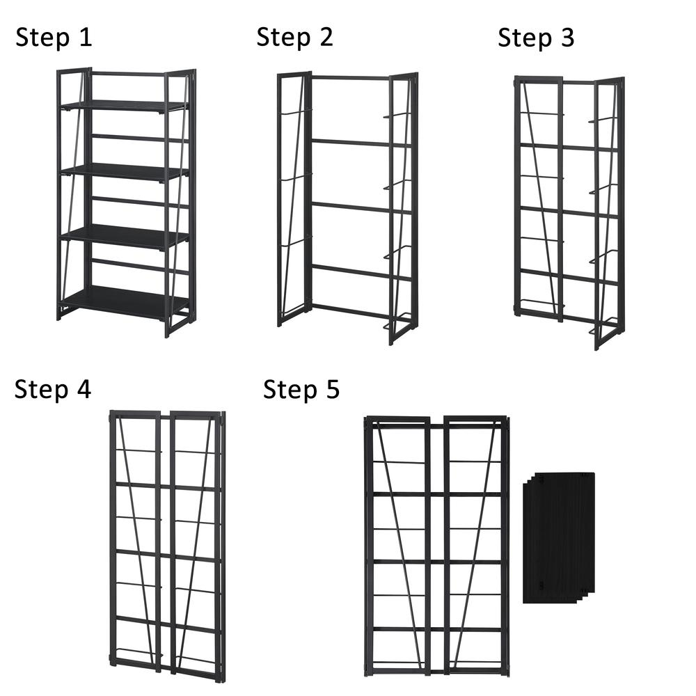 Start2Finish Xtra Folding 4 Tier Bookshelf in black, featuring adjustable shelves and compact foldable design for versatile storage.