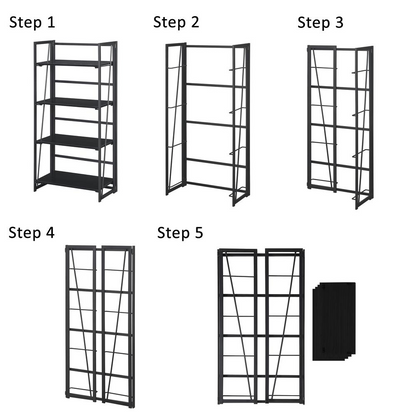 Start2Finish Xtra Folding 4 Tier Bookshelf in black, featuring adjustable shelves and compact foldable design for versatile storage.