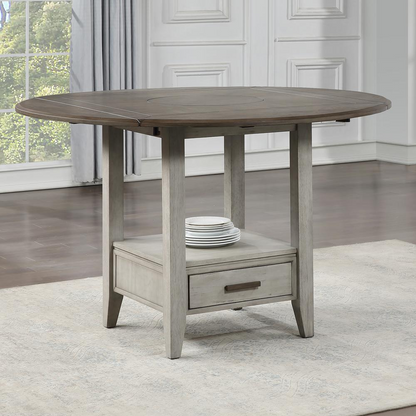 Start2Finish abacus drop leaf counter table with wooden surface and adjustable drop leaf sides, ideal for workspace or dining area.