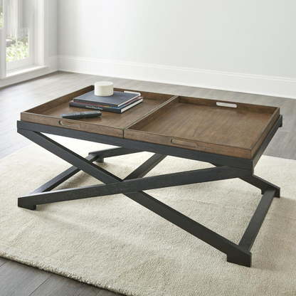 Start2Finish Topeka cocktail table with a sleek wooden top and metal legs, ideal for modern living room or lounge spaces.
