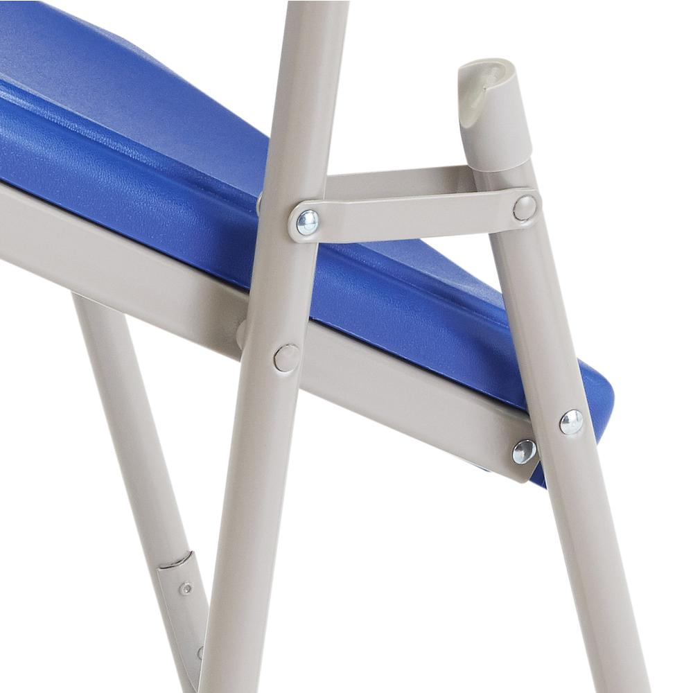 Blue NPS® 800 Series lightweight plastic folding chairs by Start2Finish, shown in a set of four, with durable seat and frame.