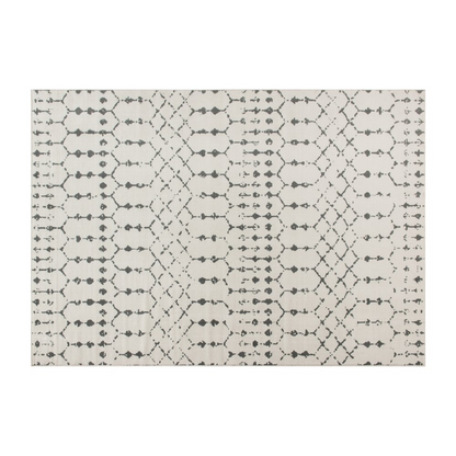Geometric Bohemian low pile rug in ivory and gray with polyester material, measuring 5x7 feet, by Start2Finish.