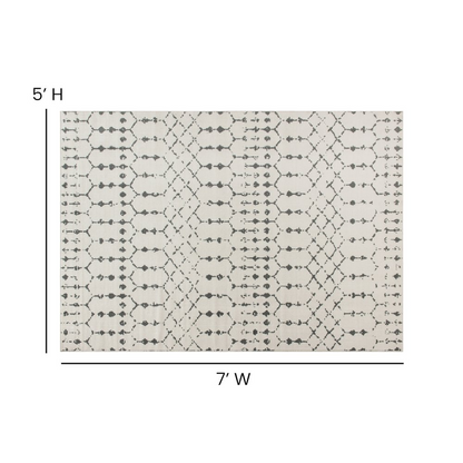 Start2Finish geometric bohemian low pile rug in ivory and gray with a 5x7 size, featuring a modern, abstract pattern.