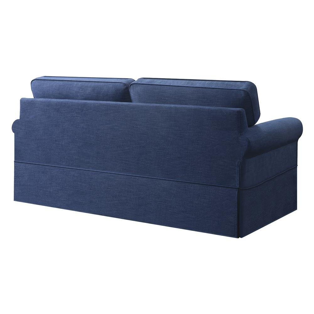 Navy fabric slip cover for sofa, showing a fitted furniture cover on a modern couch by Start2Finish.