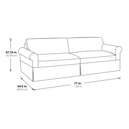 Navy fabric slip cover on sofa, showcasing fitted furniture cover with tailored edges and smooth finish, by Start2Finish.