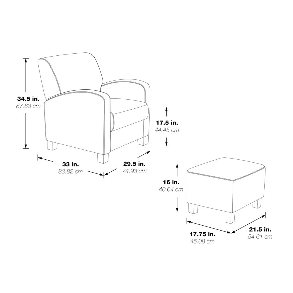 Aiden chair and ottoman set in herringbone smoke fabric with medium espresso wood legs, modern and stylish living room furniture.