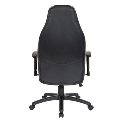 Start2Finish Commander gaming chair in black faux leather with grey accents, ergonomic design, and adjustable armrests.