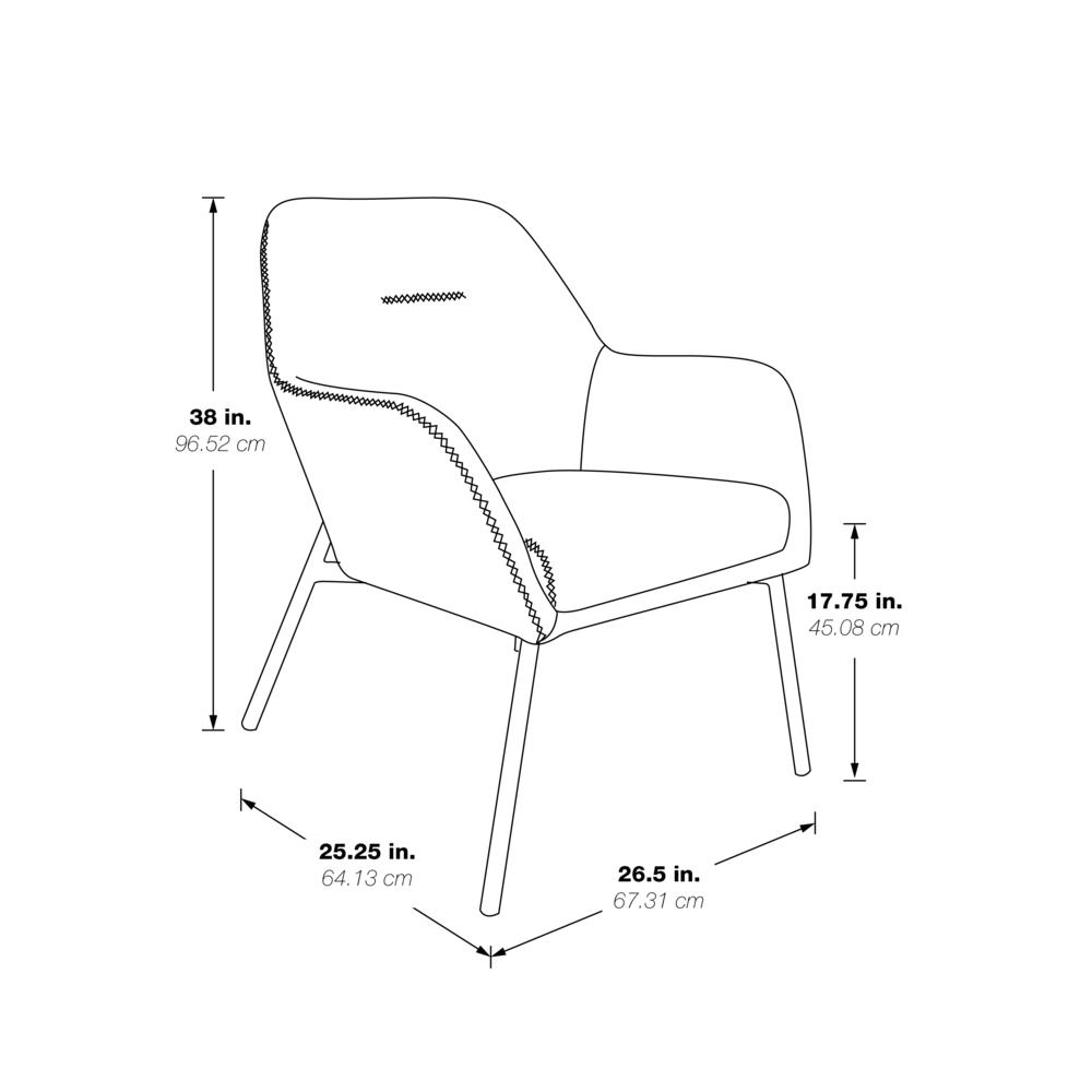 Brooks grey faux leather accent chair with gold stitching and black legs, modern design by Start2Finish.