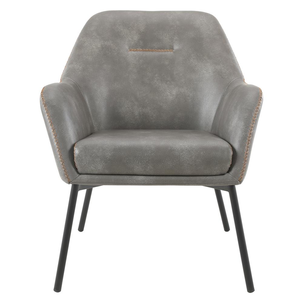 Brooks grey faux leather accent chair with gold stitched detailing and black legs, modern and stylish home seating by Start2Finish