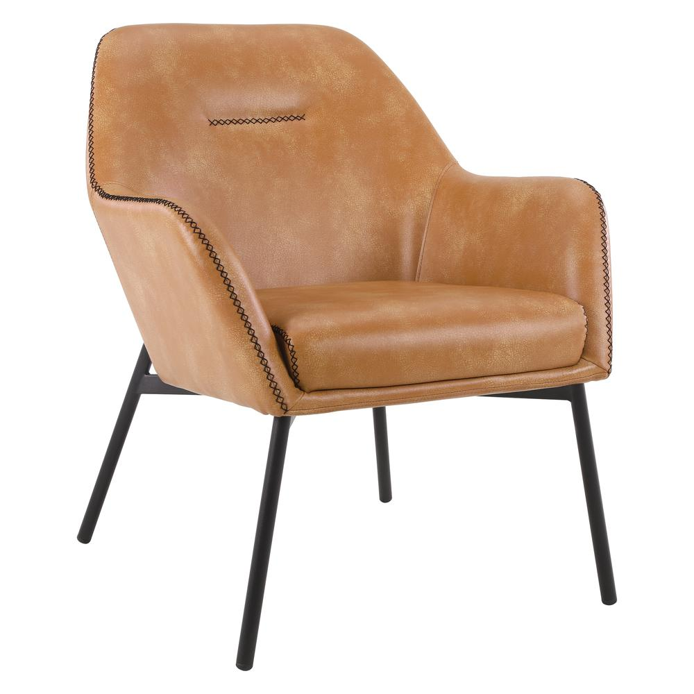 Brooks Accent Chair in sand faux leather with black stitching and black legs, modern armchair for living room decor.