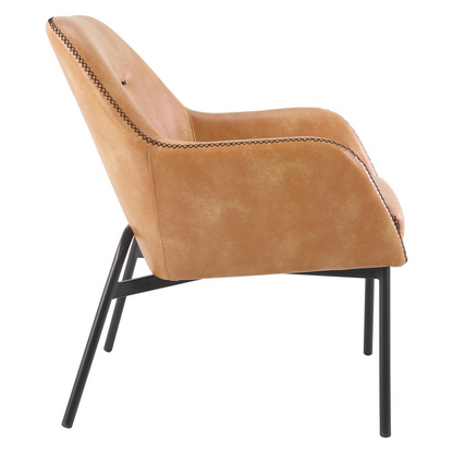 Brooks Accent Chair in sand faux leather with black stitching and black metal legs, stylish and modern living room furniture.