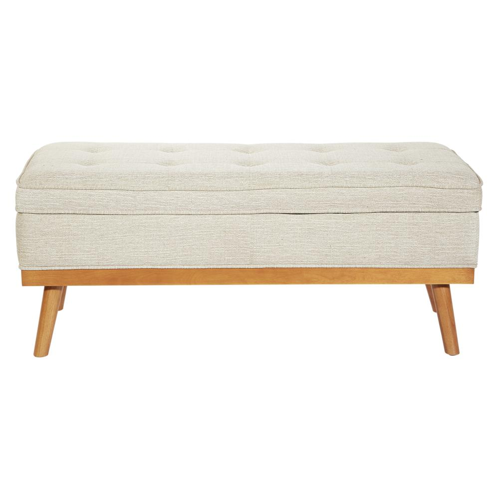 Katheryn Storage Bench in linen fabric with light espresso legs, stylish and functional home furniture by Start2Finish.
