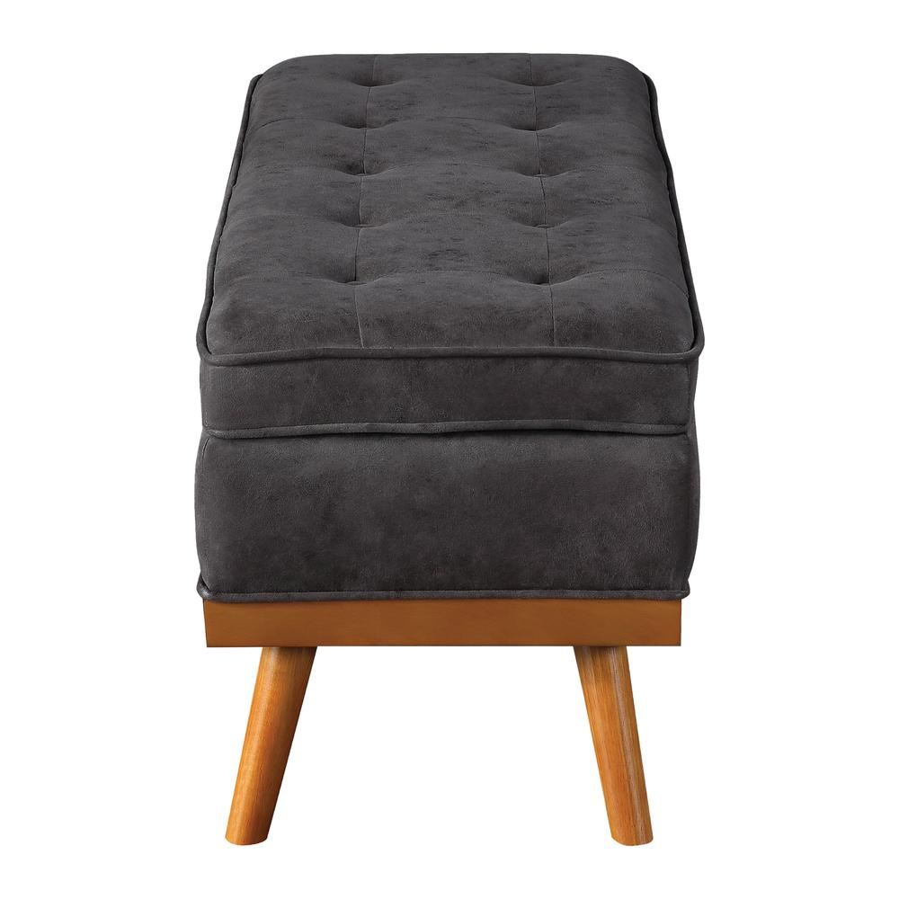 Start2Finish Katheryn storage bench in charcoal faux leather with cushioned seat and wooden legs, ideal for living room or entryway.