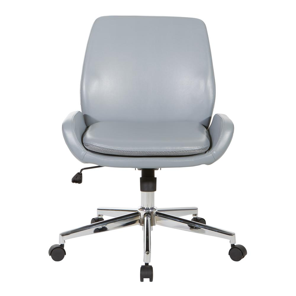 Charcoal grey faux leather chair with chrome base, modern furniture piece by Start2Finish in a sleek, stylish design.
