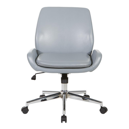 Charcoal grey faux leather chair with chrome base, modern furniture piece by Start2Finish in a sleek, stylish design.