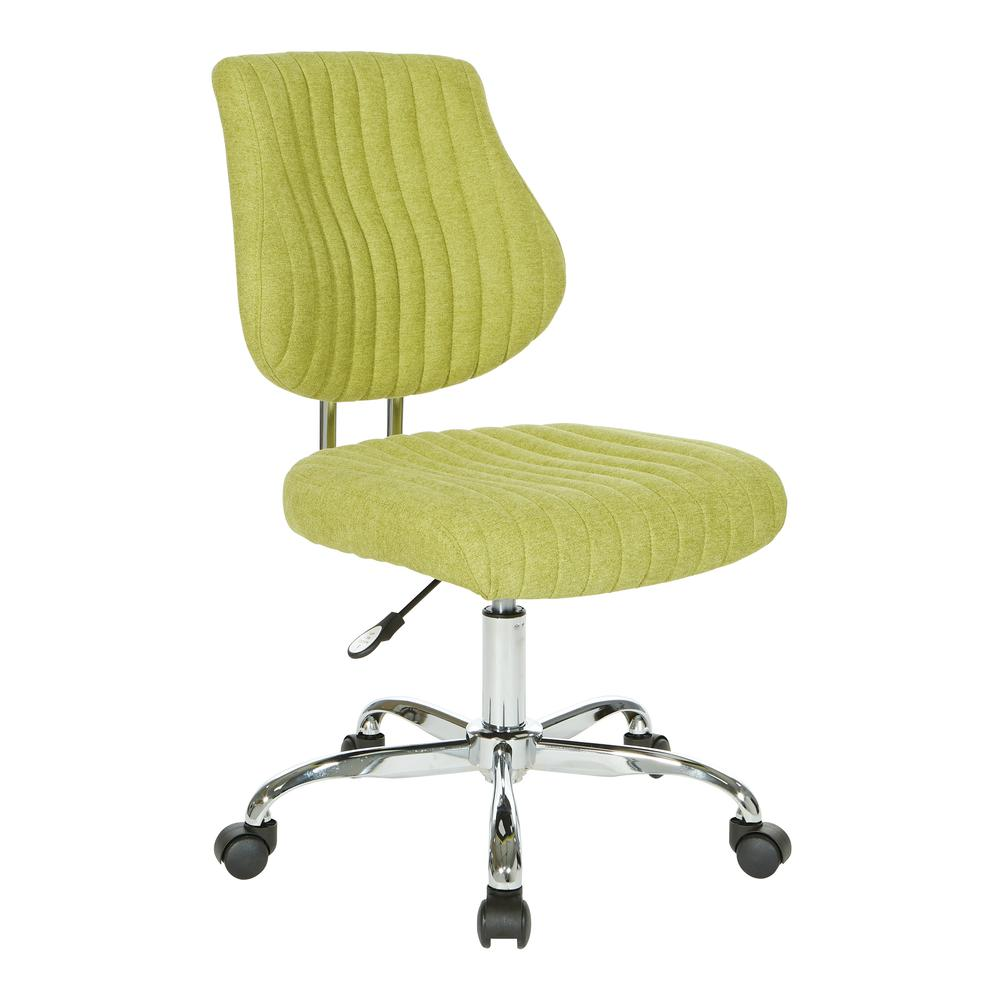 Start2Finish Sunnydale office chair in basil fabric with chrome base, featuring a padded seat and ergonomic design.