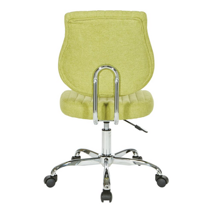 Sunnydale office chair in basil fabric with chrome base, ergonomic design, and adjustable height for modern workspace comfort.