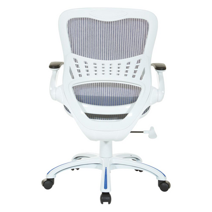 Start2Finish Riley office chair with blue mesh seat and back, ergonomic furniture for workspace comfort and support.
