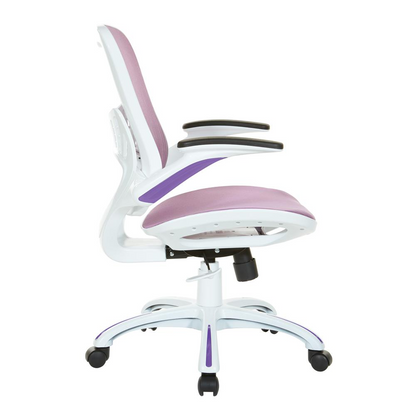 Start2Finish Riley office chair with purple mesh seat and back, ergonomic design and adjustable armrests for comfortable seating.