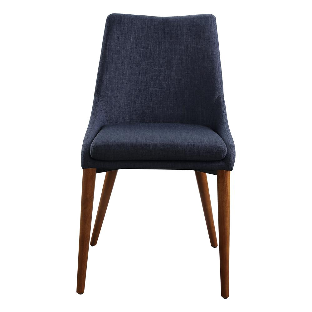 Pair of Palmer Mid-Century Modern fabric dining accent chairs in navy with wooden legs, designed for stylish seating.