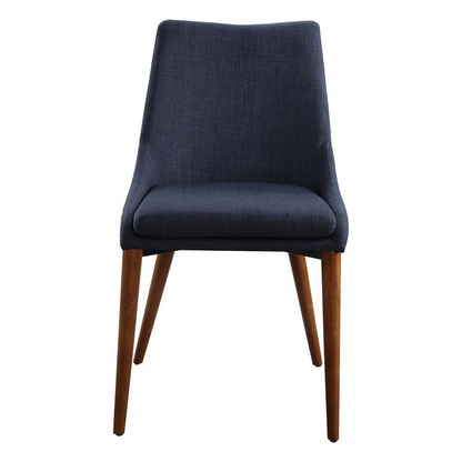 Pair of Palmer Mid-Century Modern fabric dining accent chairs in navy with wooden legs, designed for stylish seating.