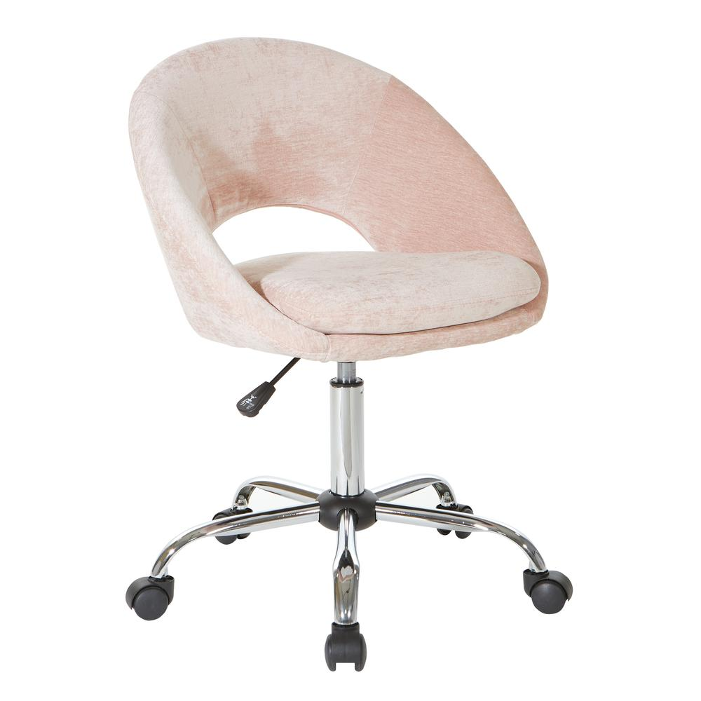 Start2Finish Milo height adjustable home office chair with blush velvet micro-fiber upholstery and ergonomic design.