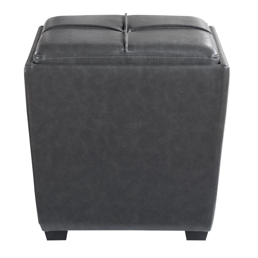 Start2Finish Rockford storage ottoman in pewter faux leather with cushioned top and wooden legs, versatile furniture piece.
