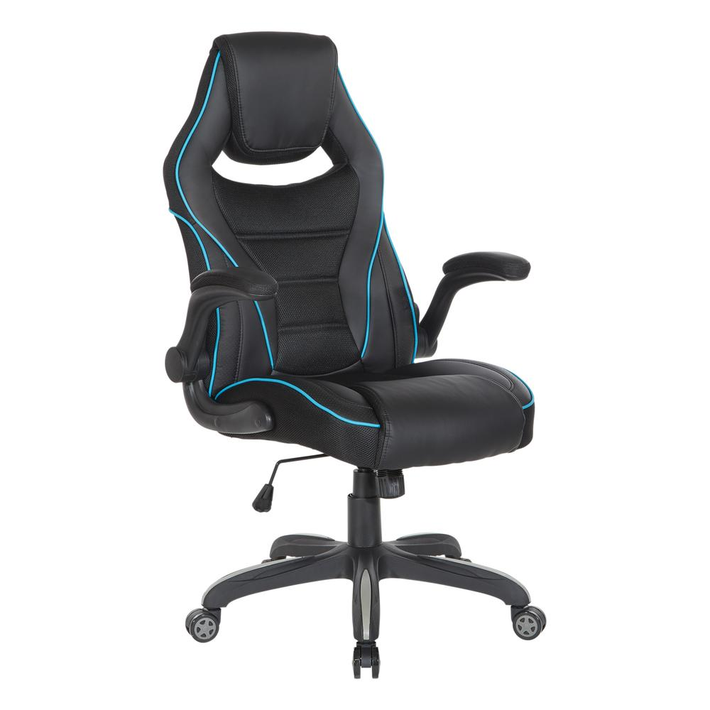 Blue faux leather Xeno Gaming Chair by Start2Finish with ergonomic design and adjustable armrests in a modern gaming style.