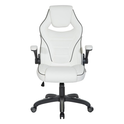 Xeno Gaming Chair in white faux leather with ergonomic design and adjustable armrests, branded by Start2Finish.