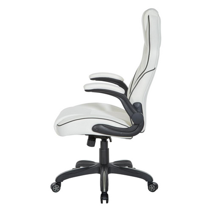 Xeno gaming chair by Start2Finish in white faux leather with adjustable armrests and high back support.