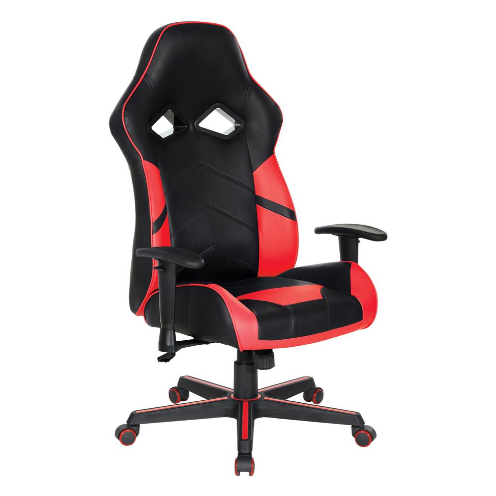 Vapor Gaming Chair by Start2Finish in black faux leather with red accents, featuring ergonomic design and adjustable armrests.