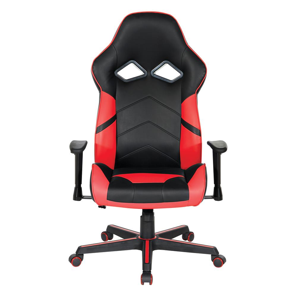 Vapor Gaming Chair in black faux leather with red accents, ergonomic design, adjustable armrests, and high back support.