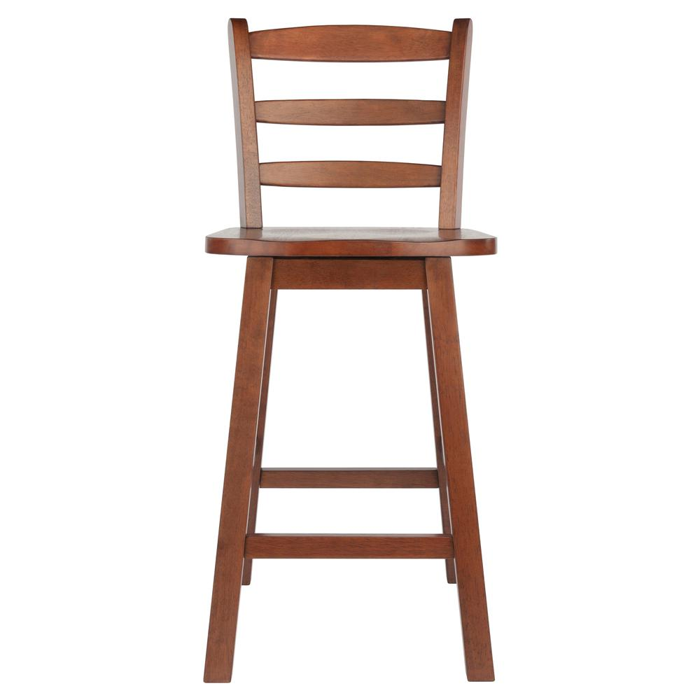 Scalera Ladder Back Swivel Seat Counter Stool in walnut wood with cushioned seat, made by Start2Finish.