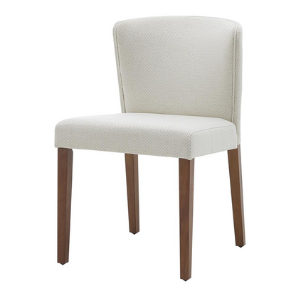 Pair of Start2Finish Albie Fabric Dining Side Chairs with wooden legs, beige upholstery, and modern design for dining room seating.