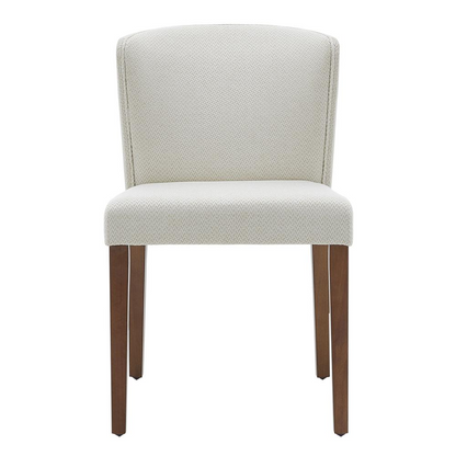 Pair of Start2Finish Albie Fabric Dining Side Chairs with wooden legs, upholstered seats, and backrests for modern dining room decor.