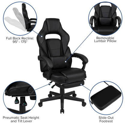 Black X40 Gaming Racing Computer Chair by Start2Finish, featuring ergonomic design and adjustable armrests for gaming comfort