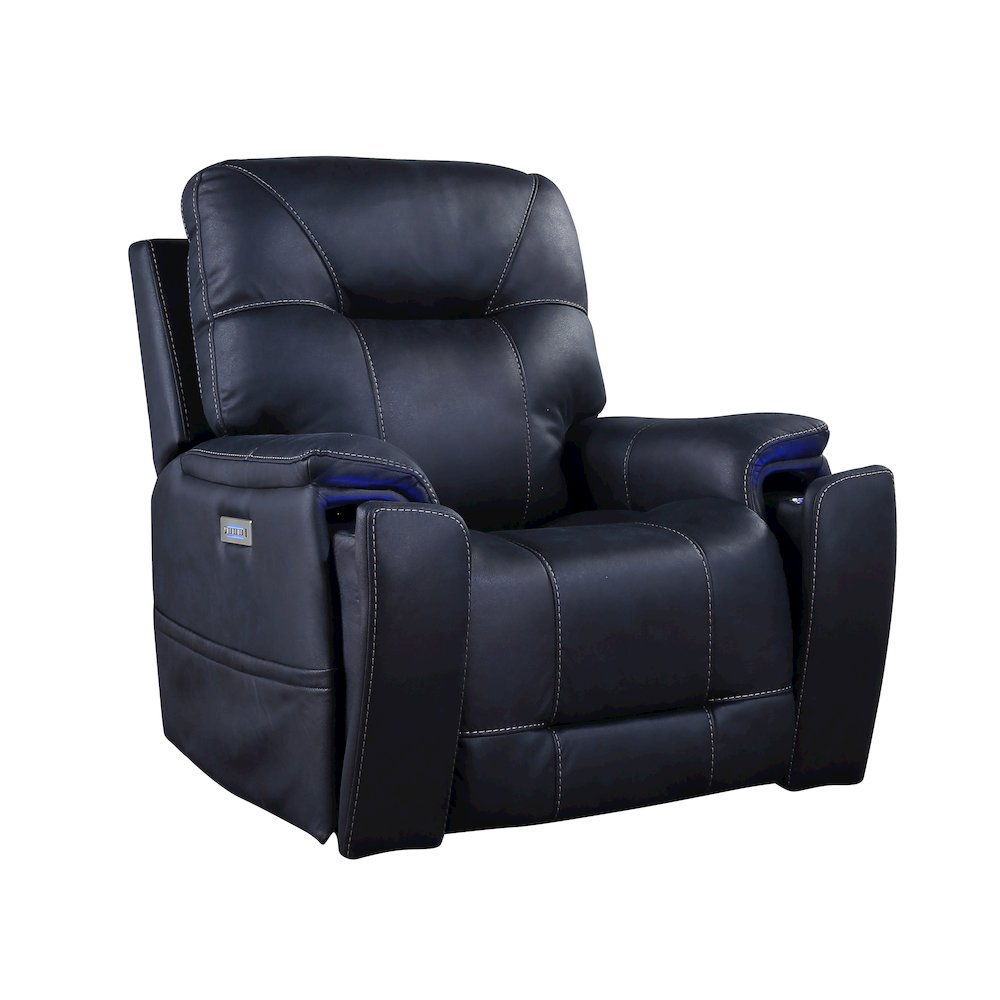 Start2Finish Lexington Power Media Recliner in dark gray fabric with padded armrests and built-in charging port.