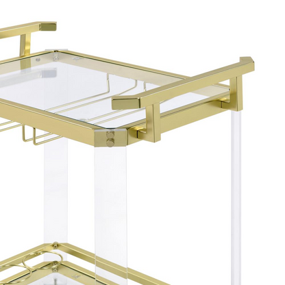 Aerin Server Cart with casters from Start2Finish, featuring a sleek design and multiple shelves for convenient kitchen or serving use.