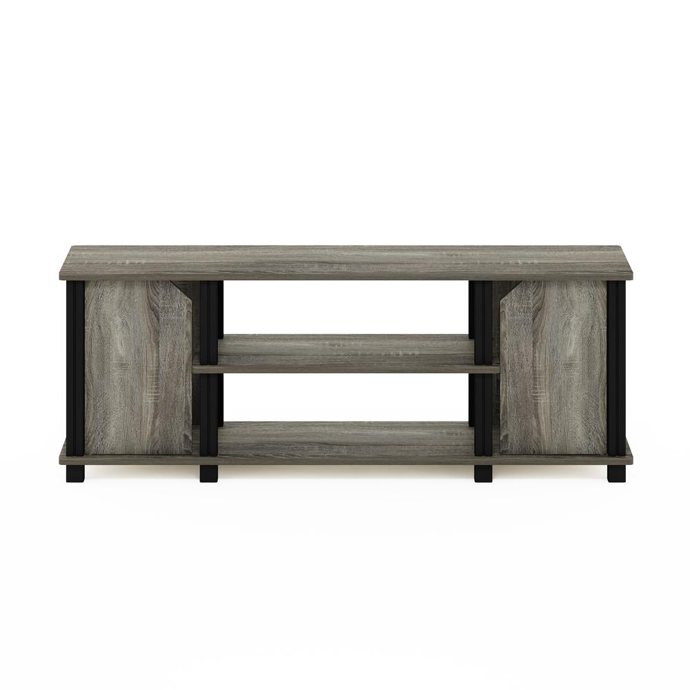 Furinno Simplistic TV stand with shelves and storage in French Oak and black, modern furniture piece for living room.