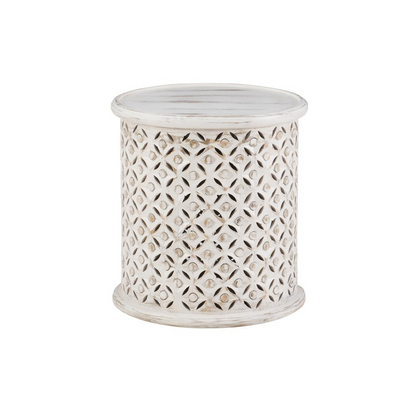 White Inora side table from Start2Finish, featuring a modern furniture design with a smooth surface and sturdy legs.