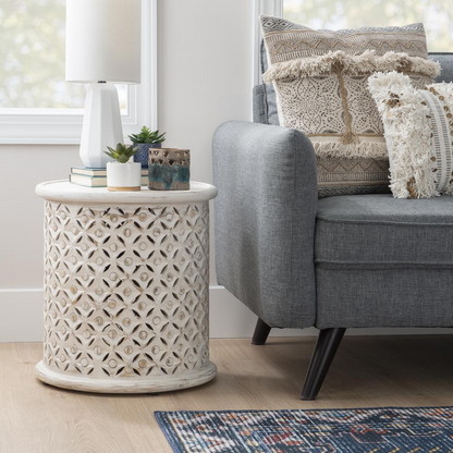 White Inora side table by Start2Finish, showcasing a modern furniture piece with a clean, minimalist design.
