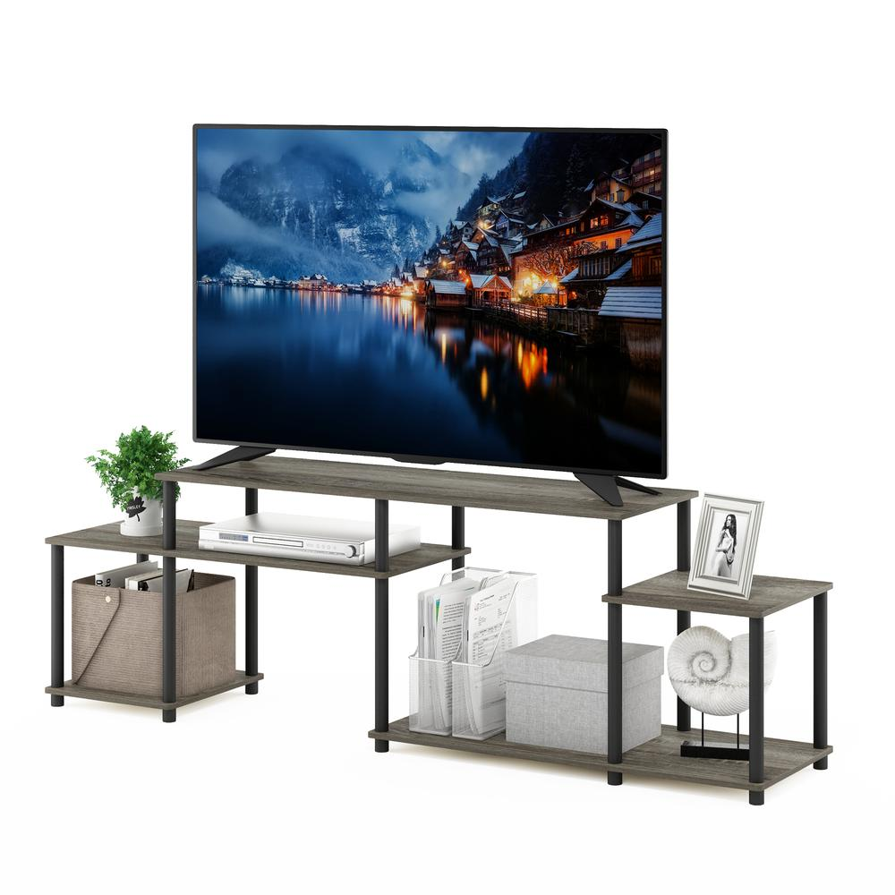 Start2Finish Furinno Turn-N-Tube TV stand for 55-inch TVs in French Oak Grey and Black, featuring modern furniture design.