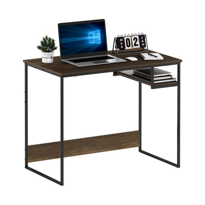 Start2Finish Furinno Moretti modern lifestyle study desk in Columbia Walnut, featuring a sleek wooden design and compact workspace.