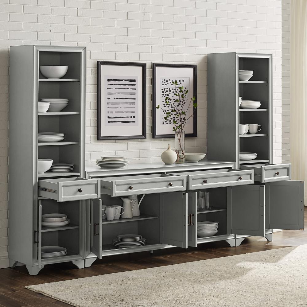 Start2Finish Tara 3-piece sideboard and bookcase set with a sideboard and two tall bookcases, showcasing modern wooden storage furniture.