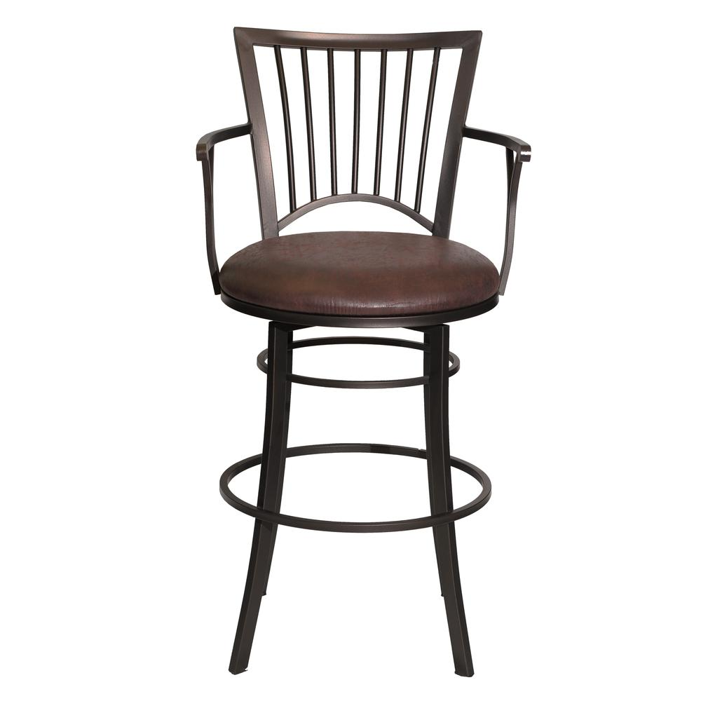 Start2Finish Bayview Swivel Barstool with wooden seat and metal base, shown from a side angle in a modern kitchen setting.