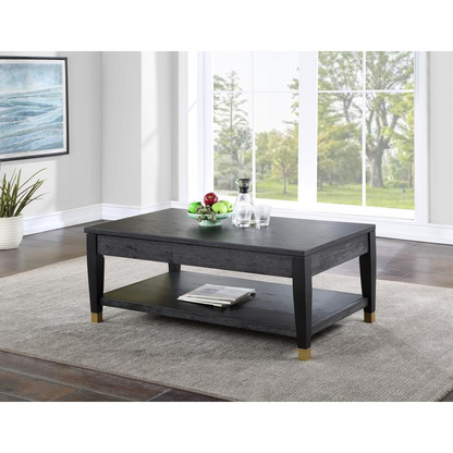 Start2Finish Yves lift-top coffee table showing the wooden surface with a built-in storage compartment and modern design.